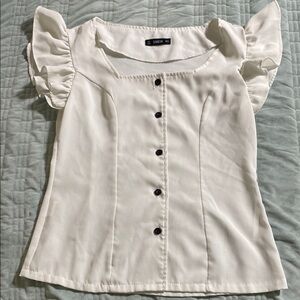 SHEIN white Flutter Sleeve square-neck button-down Blouse